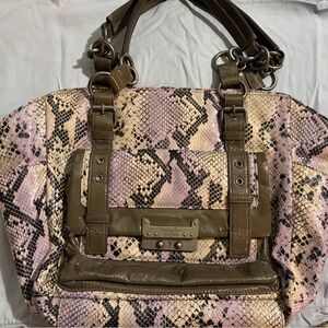 Simply Vera Vera Wang Pink Snake-Print Tote with Olive Trim